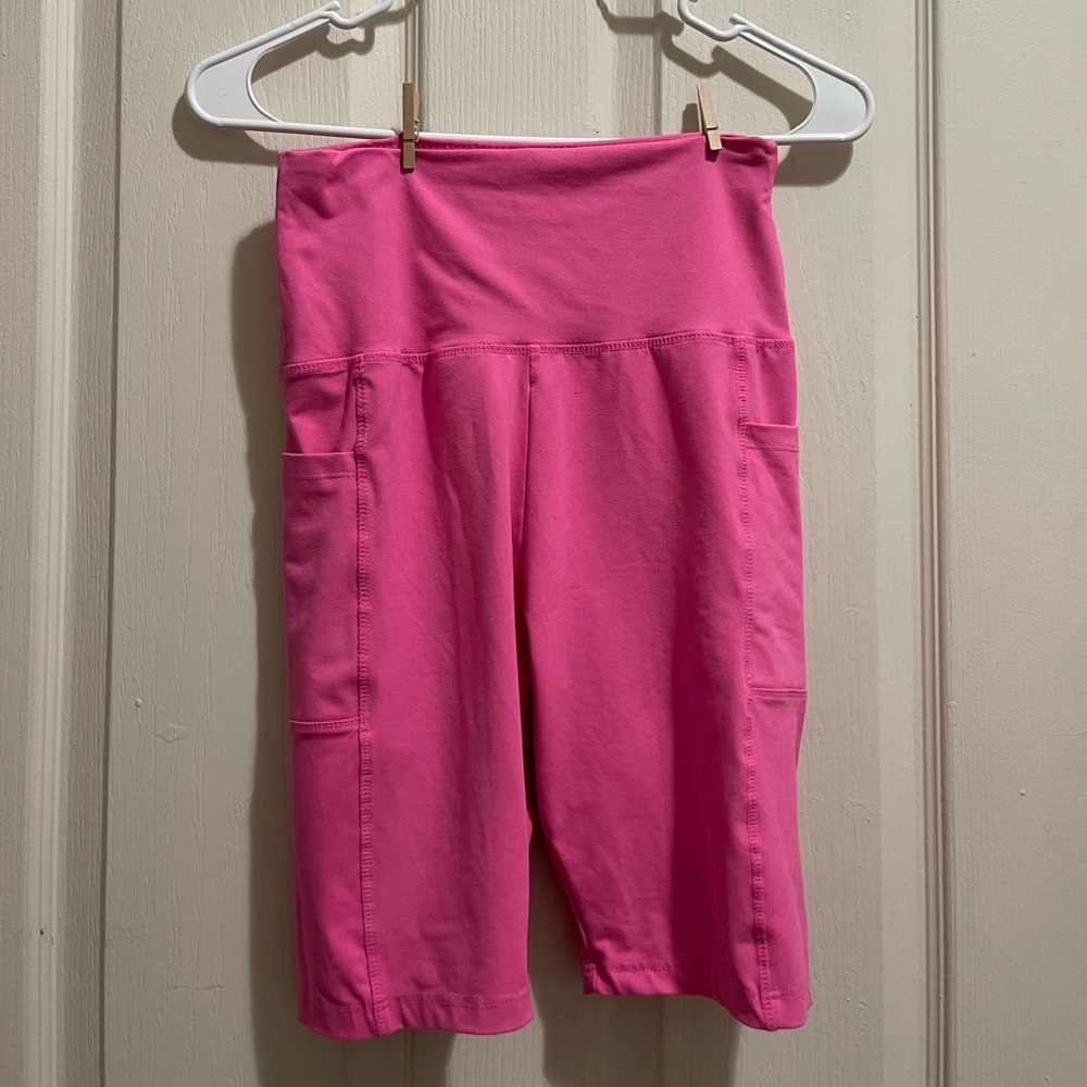 High Waisted Biker Shorts with Pockets Hot Pink